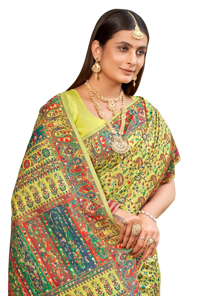 Glory Sarees Women's Kashmiri Pashmina Silk Woven Saree With Blouse Piece (Heritage_Silk110_Yellow) - Image 1