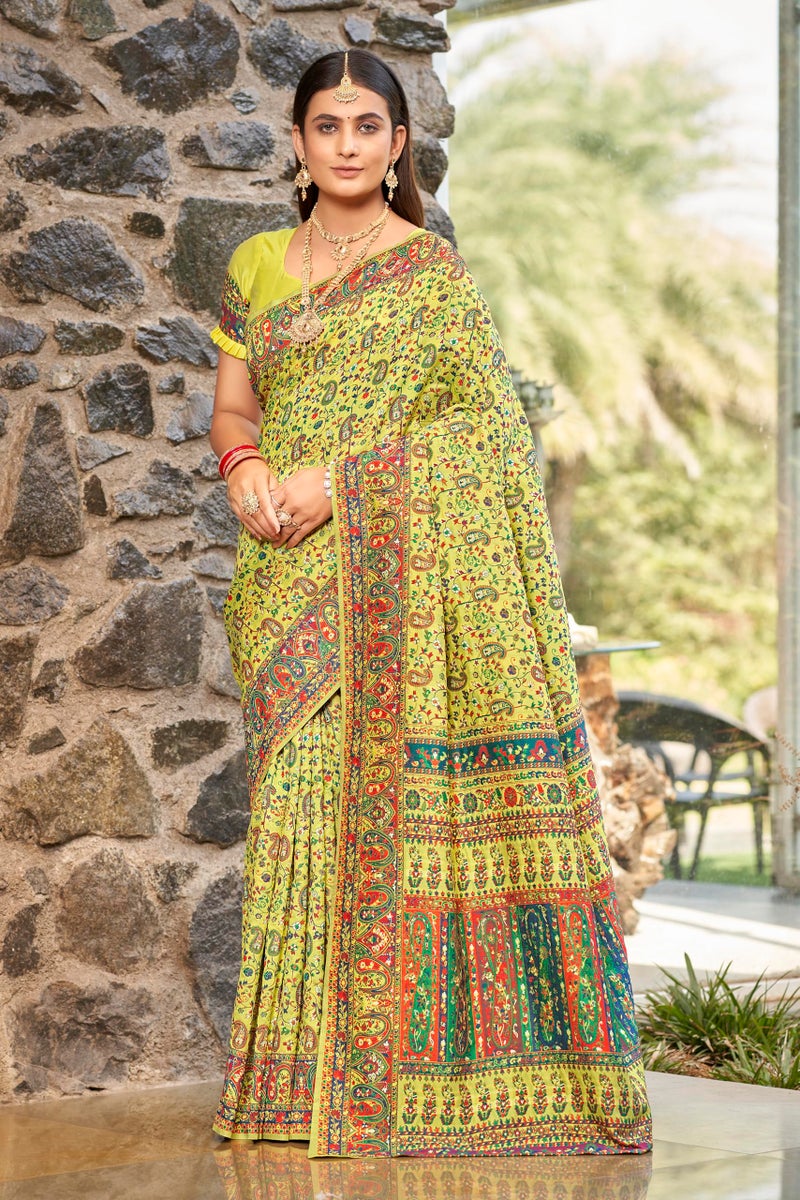 Glory Sarees Women's Kashmiri Pashmina Silk Woven Saree With Blouse Piece (Heritage_Silk110_Yellow) - Image 2