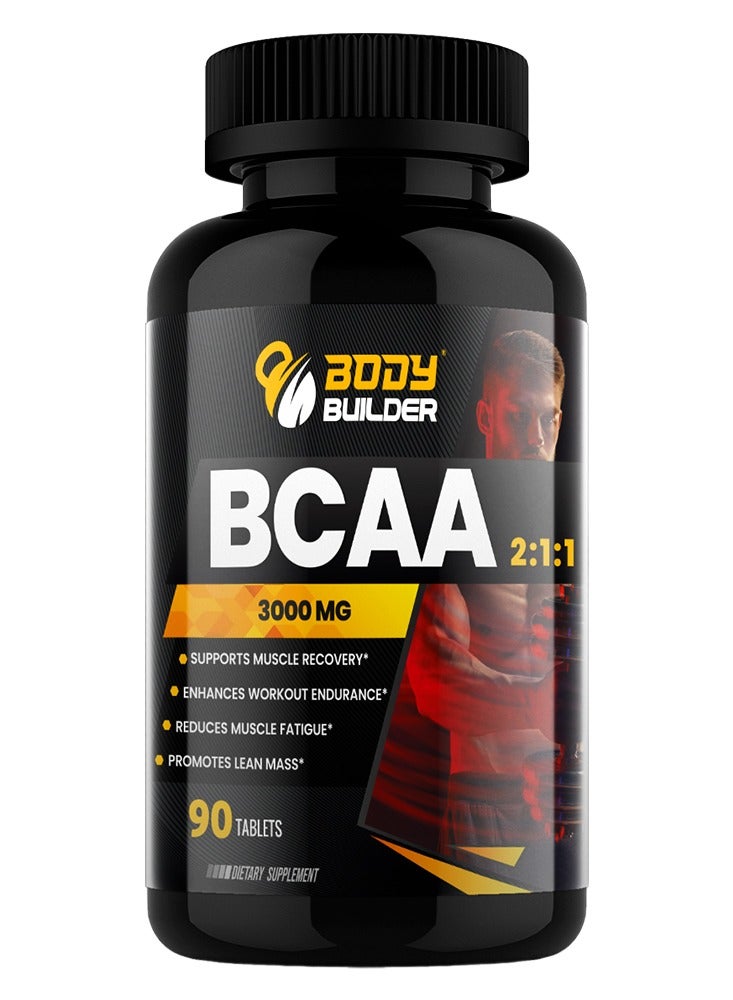 بودي بيلدر أقراص BCAA، 3000 مجم، 90 قرصًا، تدعم تعافي العضلات - Image 1