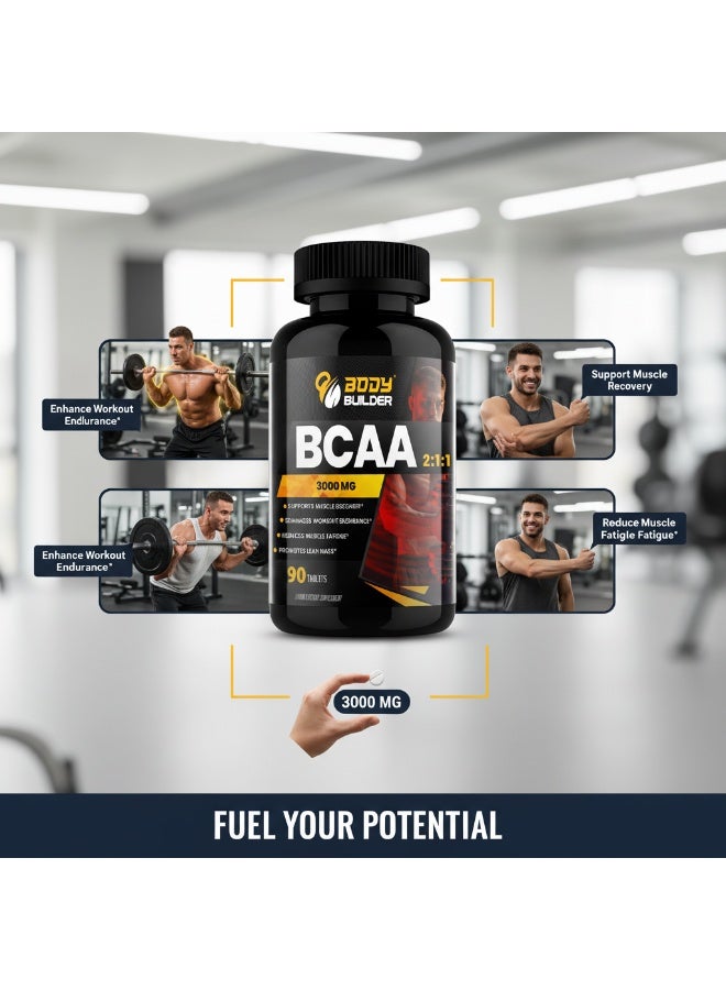 بودي بيلدر أقراص BCAA، 3000 مجم، 90 قرصًا، تدعم تعافي العضلات - Image 5