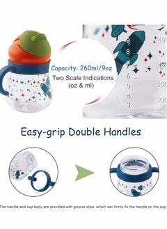 Excefore Sippy Cup for Baby Months 6+, Spill-Proof Sippy Cup, Weighted Straw Non Spill Cup for Toddlers, Baby Straw Cup with Handles, Spill-Proof, Leak-Proof Soft Spout Cup 260ml, BPA Free (Blue)  - Image 4