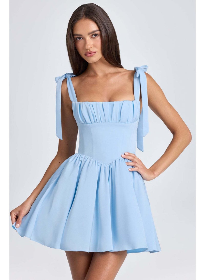 Women's Fashion Square Collar High Waist Pleated Patchwork Bow Sling Dress - Image 4