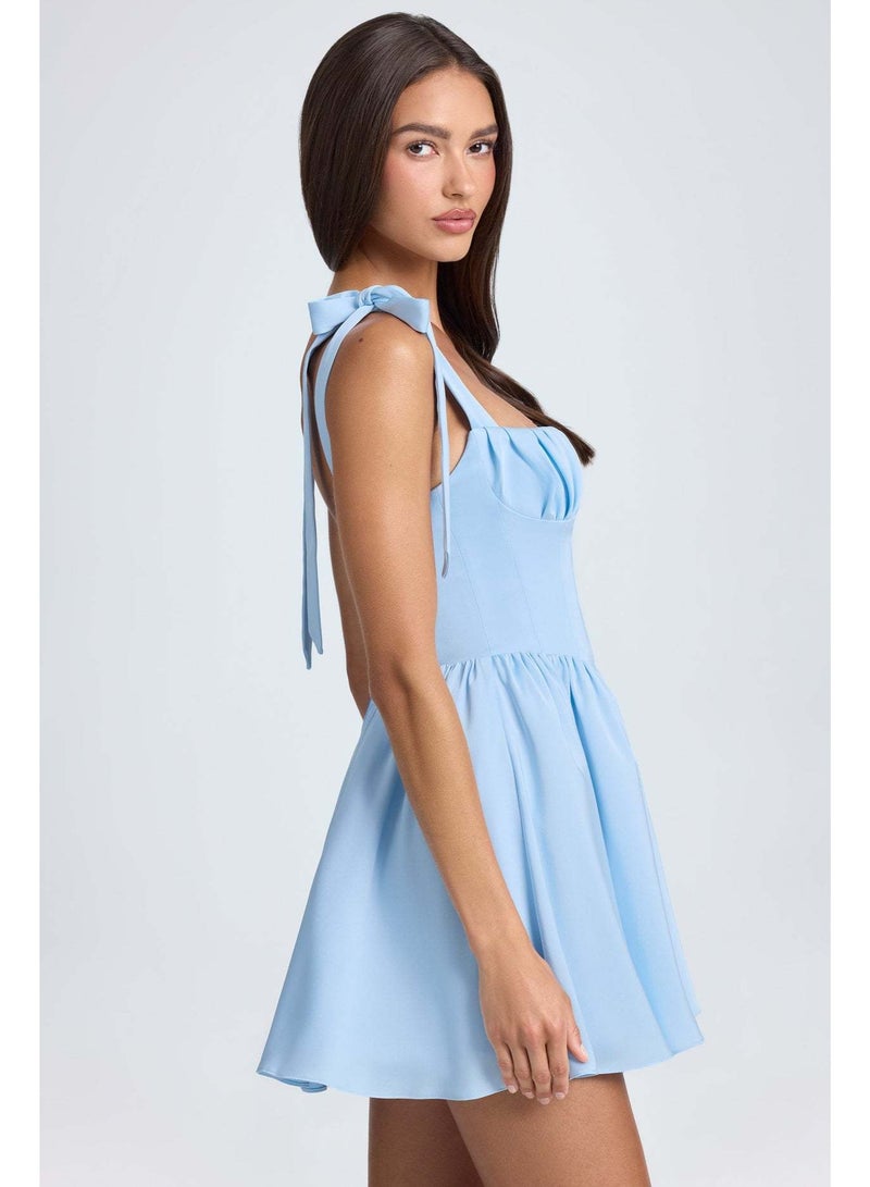 Women's Fashion Square Collar High Waist Pleated Patchwork Bow Sling Dress - Image 5