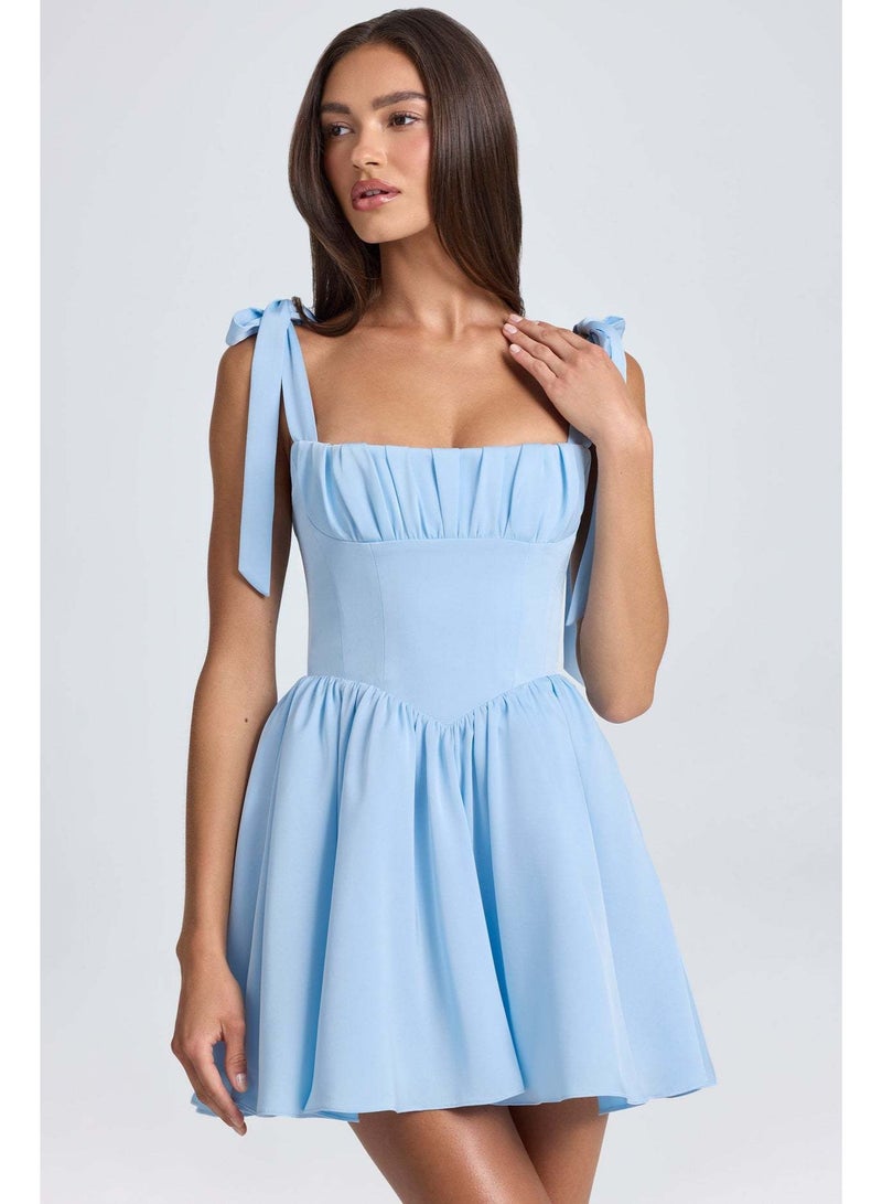 Women's Fashion Square Collar High Waist Pleated Patchwork Bow Sling Dress - Image 3