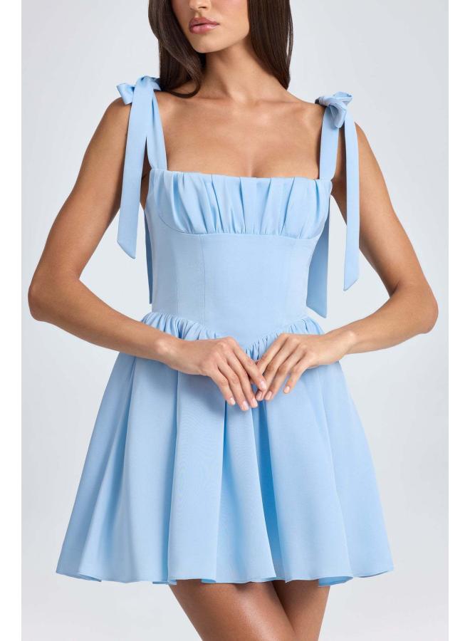 Women's Fashion Square Collar High Waist Pleated Patchwork Bow Sling Dress - Image 2