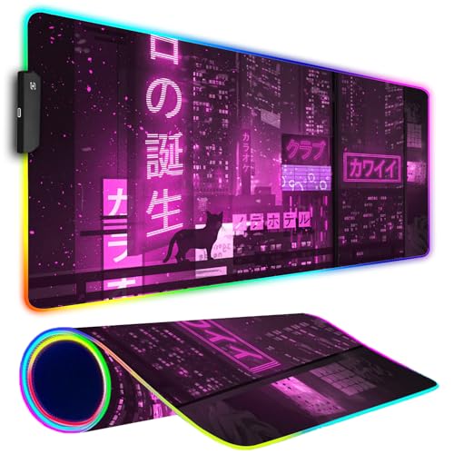 Armanza RGB Gaming Mouse Pad, Large Mousepad with Led Light, Gaming Accessories Keyboard Pad for Desk, Non-Slip Rubber Base Big Mouse Mat for Gamer, 31.5 X 11.8 Inch, Purple Anime - Image 1