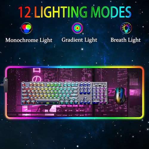 Armanza RGB Gaming Mouse Pad, Large Mousepad with Led Light, Gaming Accessories Keyboard Pad for Desk, Non-Slip Rubber Base Big Mouse Mat for Gamer, 31.5 X 11.8 Inch, Purple Anime - Image 2