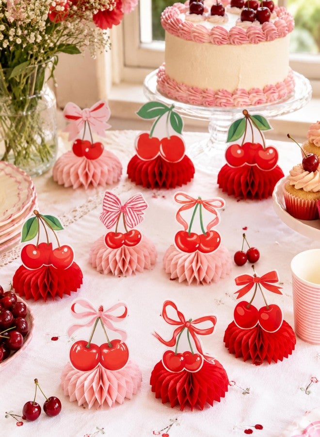 FujDun 9pcs Cherry Party Decorations, Cherry Honeycomb Centerpieces Table Decorations for Birthday Bridal Shower Baby Shower Wedding Party - Image 3