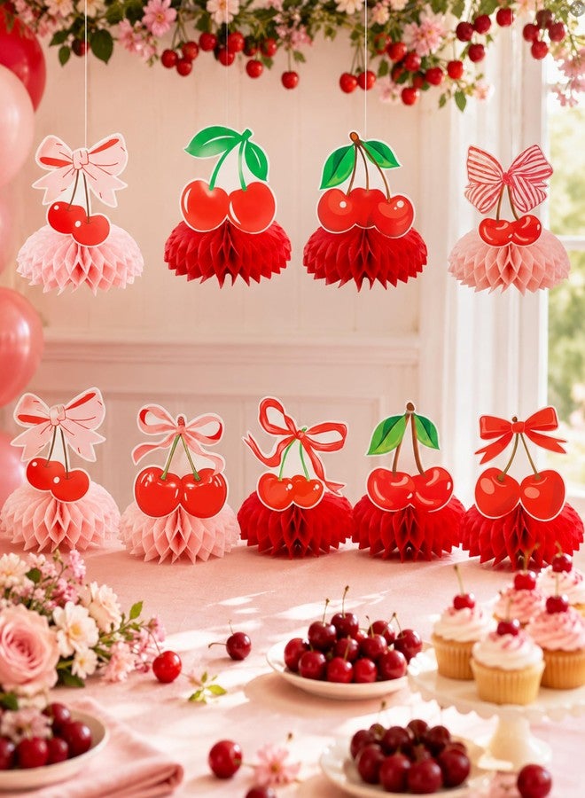 FujDun 9pcs Cherry Party Decorations, Cherry Honeycomb Centerpieces Table Decorations for Birthday Bridal Shower Baby Shower Wedding Party - Image 2