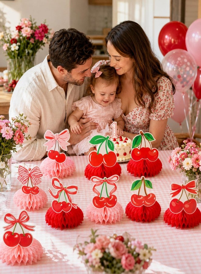 FujDun 9pcs Cherry Party Decorations, Cherry Honeycomb Centerpieces Table Decorations for Birthday Bridal Shower Baby Shower Wedding Party - Image 4