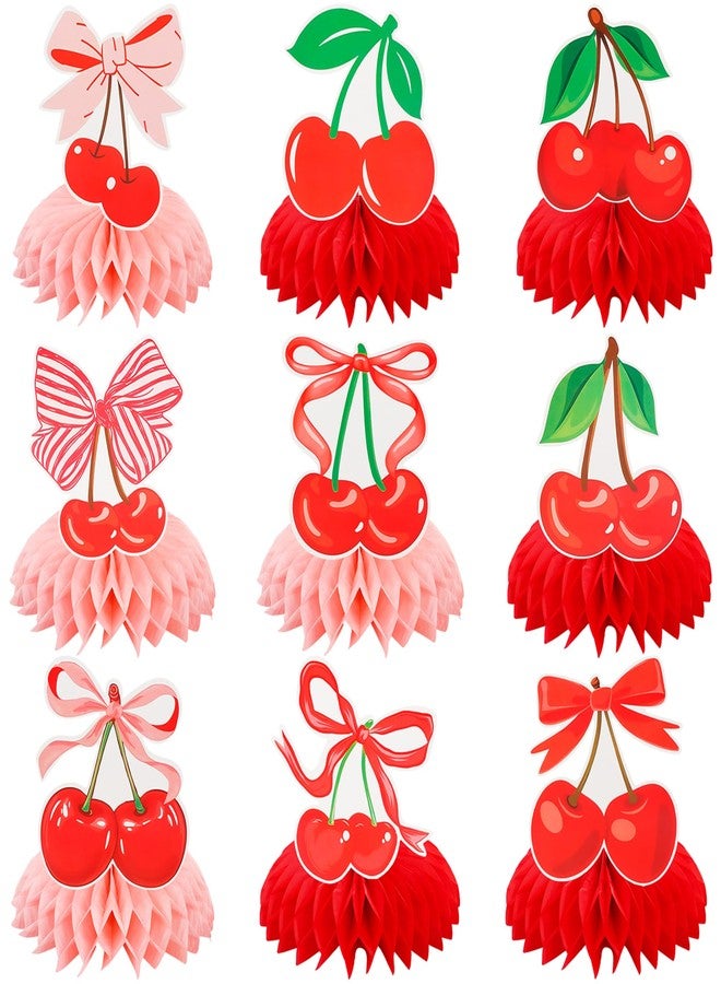 FujDun 9pcs Cherry Party Decorations, Cherry Honeycomb Centerpieces Table Decorations for Birthday Bridal Shower Baby Shower Wedding Party - Image 1