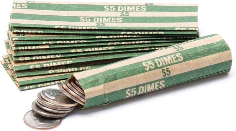 CAROUSELCHECKS Dime Coin Wrappers, 100 Flat Striped Coin Wrappers - Image 1