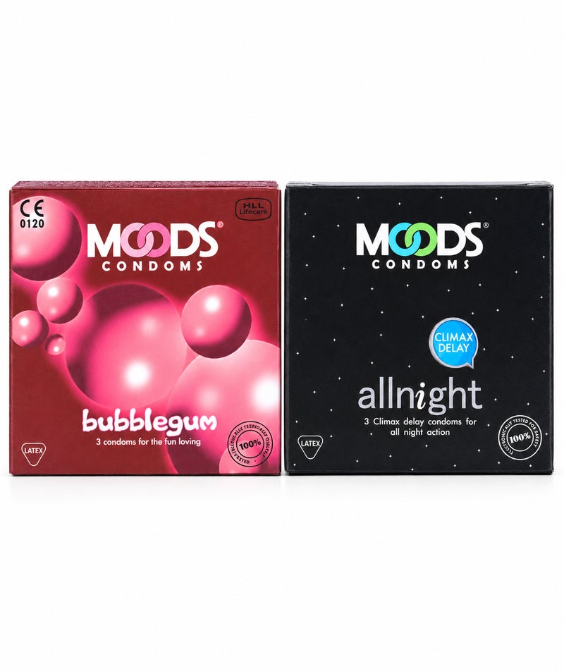 All Night Delay + Bubblegum Flavoured Condoms Combo, Natural Latex Barrier Protection, 6 Pieces