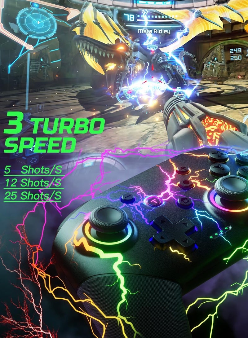 Joshberg Gaming Controller, Wireless Pro Controller Compatible with Switch/Lite/OLED/PC Windows, Programmable RGB Lightning LED, One Key Pairing/Wake Up/Turbo/Vibration - Image 5