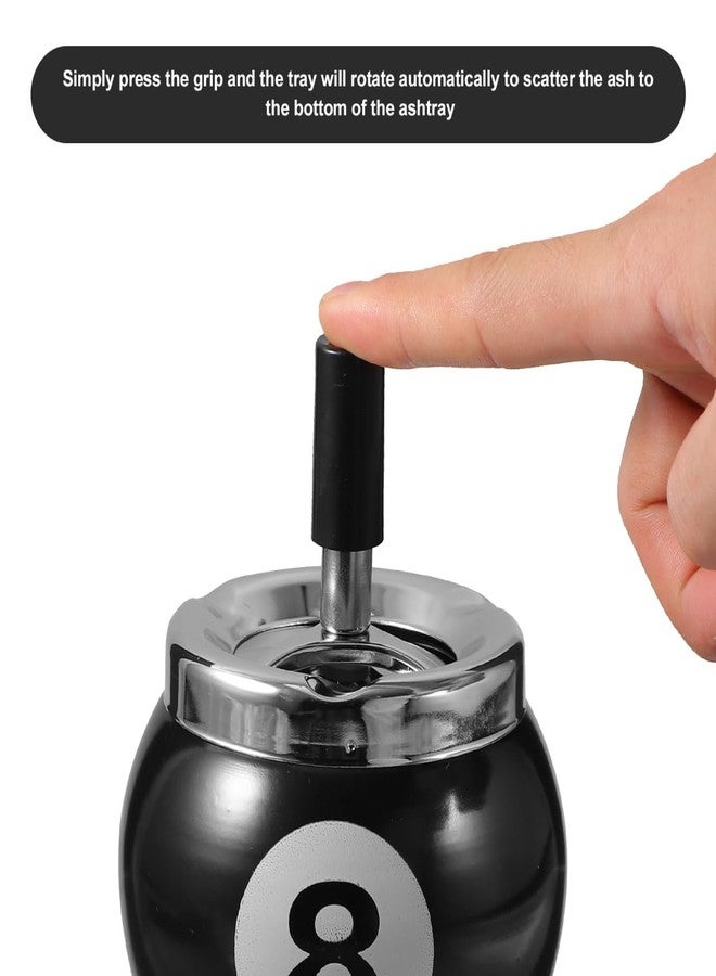 آرتي بيتر منفضة سجائر معدنية أنيقة مقاومة للرياح من ARTIBETTER: تصميم كرة بلياردو رقم 8 قابلة للضغط للأسفل، سعة كبيرة للاستخدام الداخلي والخارجي، لون أسود، 6.88 × 3.93 × 3.93 بوصة - Image 3