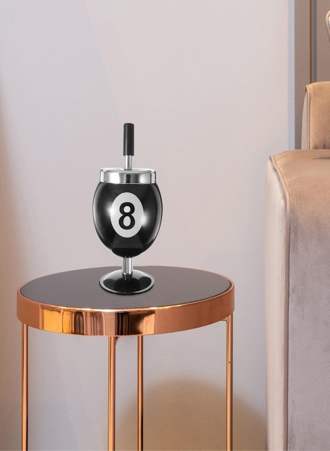 آرتي بيتر منفضة سجائر معدنية أنيقة مقاومة للرياح من ARTIBETTER: تصميم كرة بلياردو رقم 8 قابلة للضغط للأسفل، سعة كبيرة للاستخدام الداخلي والخارجي، لون أسود، 6.88 × 3.93 × 3.93 بوصة - Image 2