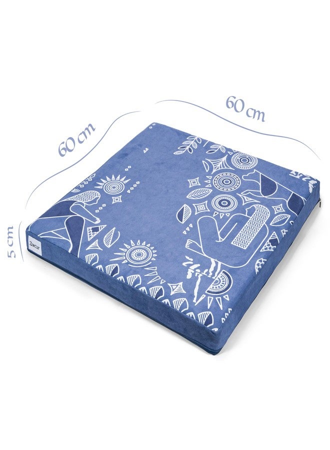 Zaveur Royal Court Meditation Mat With Velvet Cover - 24" x 24" Square Zabuton Thick Yoga Mat - Non Slip Exercise Mat for Home Workout - Thick Foam Exercise Floor Mat for Zafu or Bench - Blue - Image 2