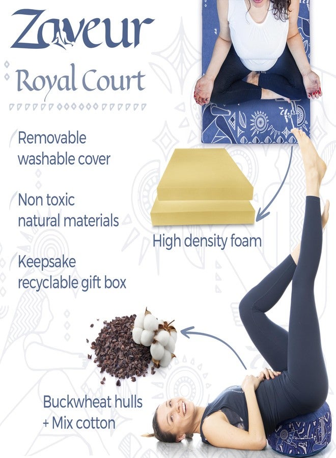 Zaveur Royal Court Meditation Mat With Velvet Cover - 24" x 24" Square Zabuton Thick Yoga Mat - Non Slip Exercise Mat for Home Workout - Thick Foam Exercise Floor Mat for Zafu or Bench - Blue - Image 5