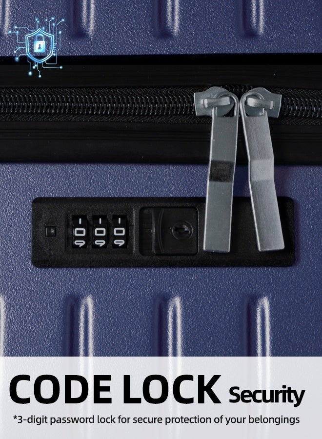 جندي مجموعة حقائب سفر صلبة قابلة للتوسيع مكونة من 4 قطع مع عجلات دوارة، مجموعة حقائب سفر خفيفة الوزن مع أقفال TSA، حقيبة يد بحجم 20 بوصة (لون أزرق داكن، مجموعة مكونة من 4 قطع (14 بوصة/20 بوصة/24 بوصة/28 بوصة)) - Image 2