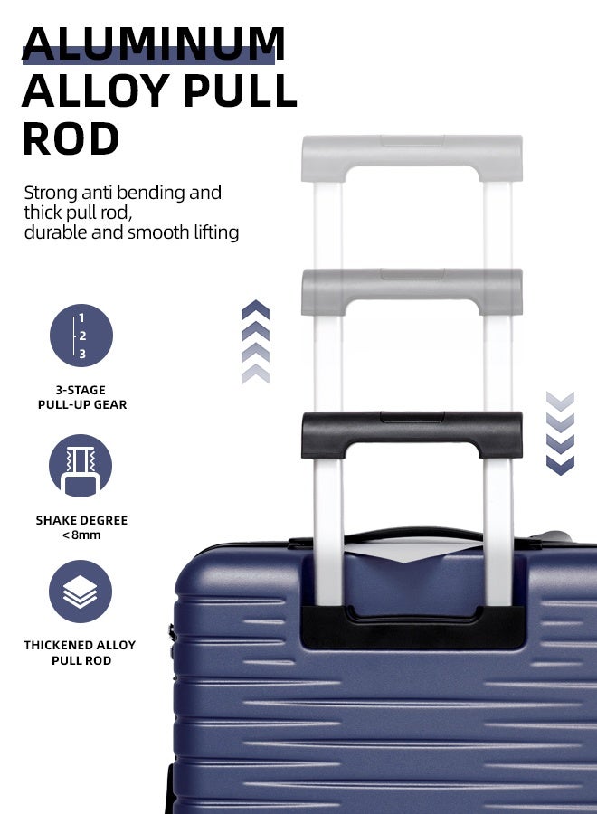 جندي مجموعة حقائب سفر صلبة قابلة للتوسيع مكونة من 4 قطع مع عجلات دوارة، مجموعة حقائب سفر خفيفة الوزن مع أقفال TSA، حقيبة يد بحجم 20 بوصة (لون أزرق داكن، مجموعة مكونة من 4 قطع (14 بوصة/20 بوصة/24 بوصة/28 بوصة)) - Image 3