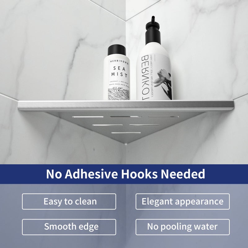 Bernkot 8'' Corner Shower Shelf 2Pcs  304 Stainless Steel Recessed Bathroom Shelves For Tiled Wall  Grout In Shelf  No Drilling Needed (8''  Silver) - Image 2