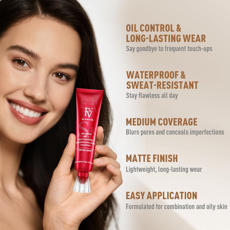 FV 2 Pack Waterproof Foundation, Lightweight & Medium Coverage Foundation with Matte Finish, Oil Control Long Lasting Liquid Foundation Makeup for Oily Normal Skin (Ivory, 1.05 fl.oz) - Image 2