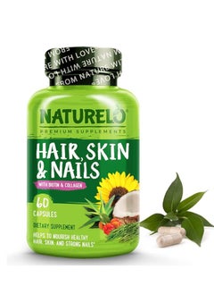 NATURELO Hair, Skin and Nails Vitamins Supplement for Healthy Skin, Hair Growth for Women and Men 60 Capsules 