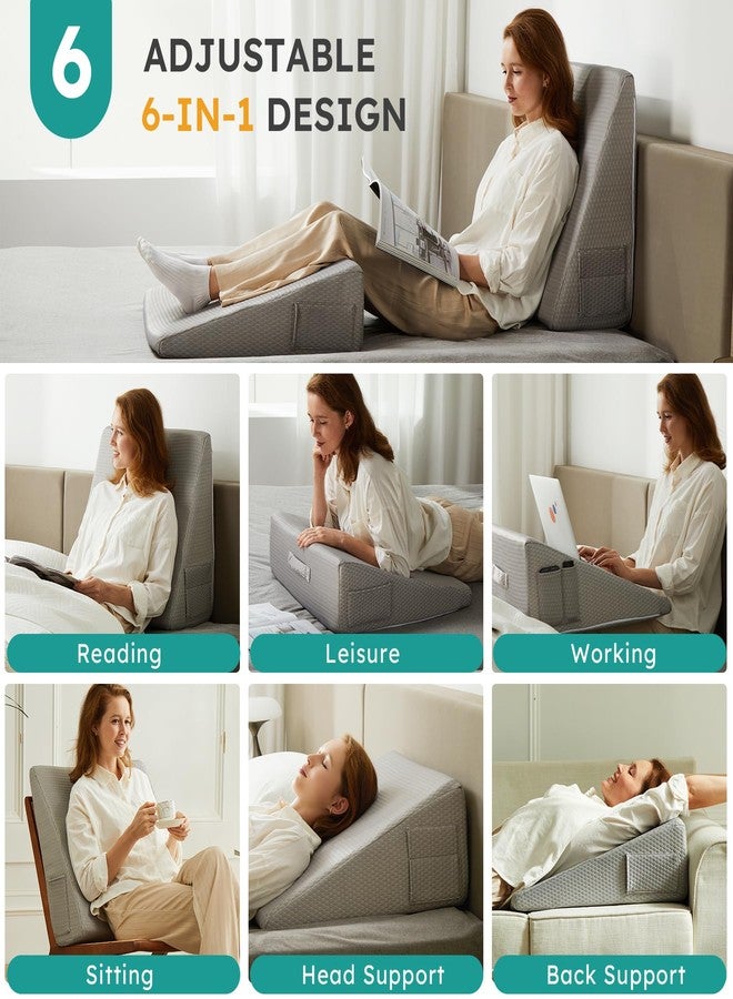Bedluxe Wedge Pillow Cover 10inch, Bed Wedge Pillow Case with Side Pocket, Removable&Machine Washable Wedges Pillowcase Replacement with Zipper, 24"x24"x10", Grey(Pillow NOT Include) - Image 3