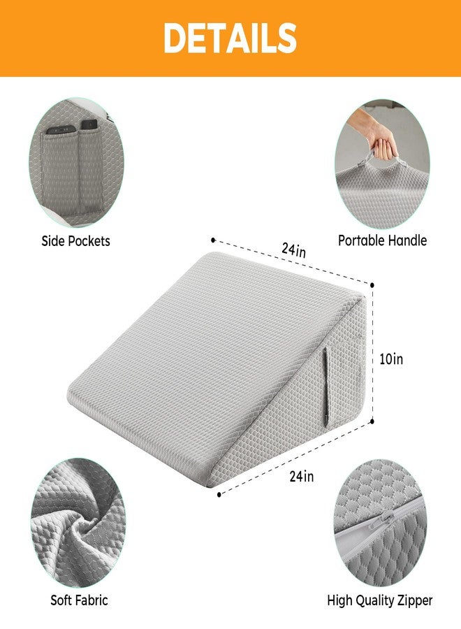 Bedluxe Wedge Pillow Cover 10inch, Bed Wedge Pillow Case with Side Pocket, Removable&Machine Washable Wedges Pillowcase Replacement with Zipper, 24"x24"x10", Grey(Pillow NOT Include) - Image 2