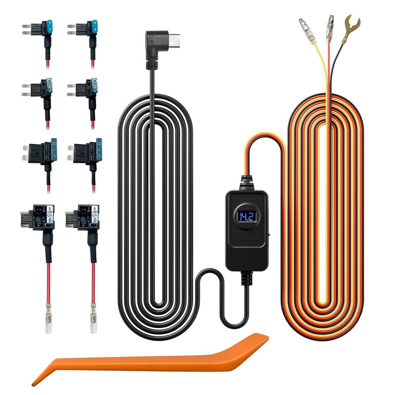 REDTIGER Dash Cam Acc Multi-Size Hardwire Kit with Voltage Display for F9(Lite)/F17(Elite)/F77/A4/A3/A6/F7N Series Mini Dash Cam, USB C Power Port, 24H Parking Monitoring with Low Voltage Protection - Image 1