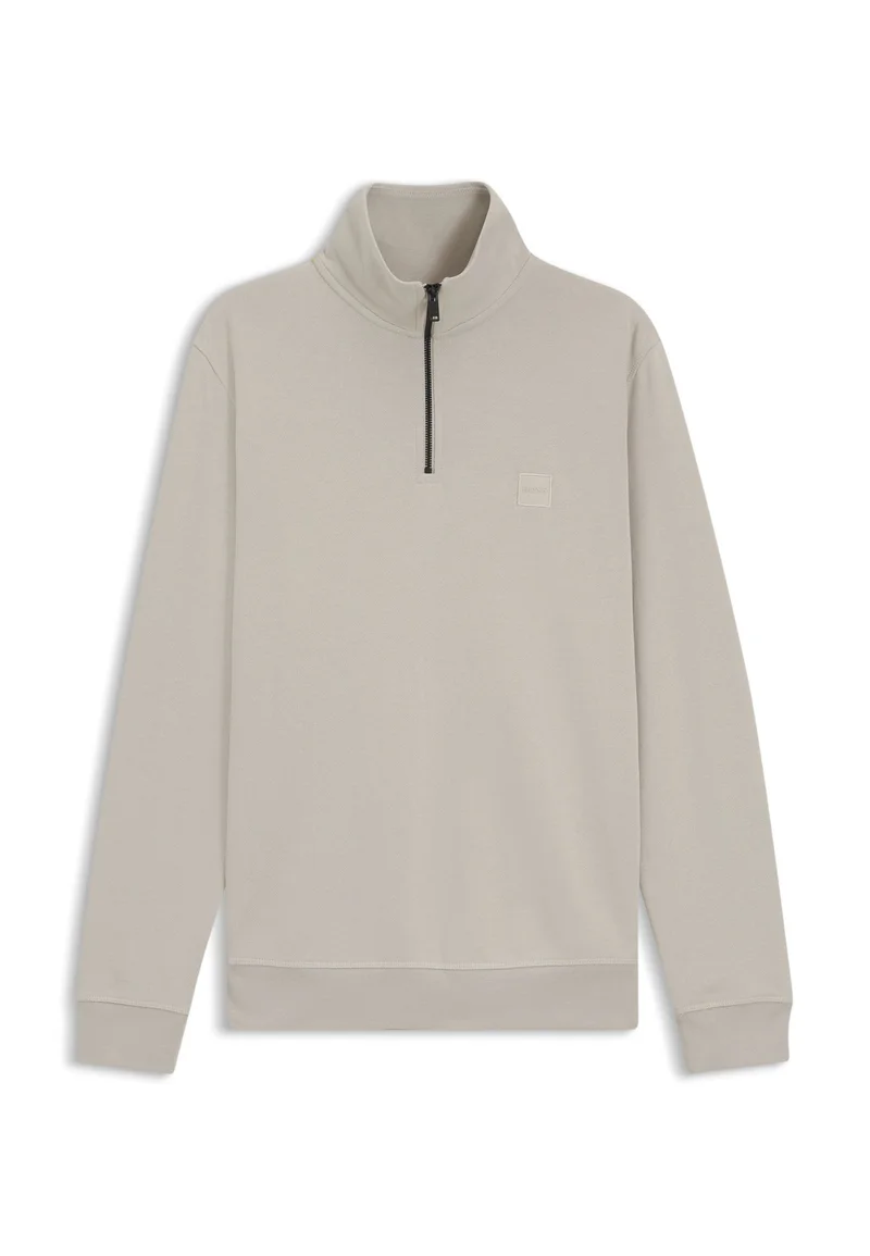 BOSS Open Grey Quarter-zip cotton-terry sweatshirt with logo patch for Men | Best Price UAE