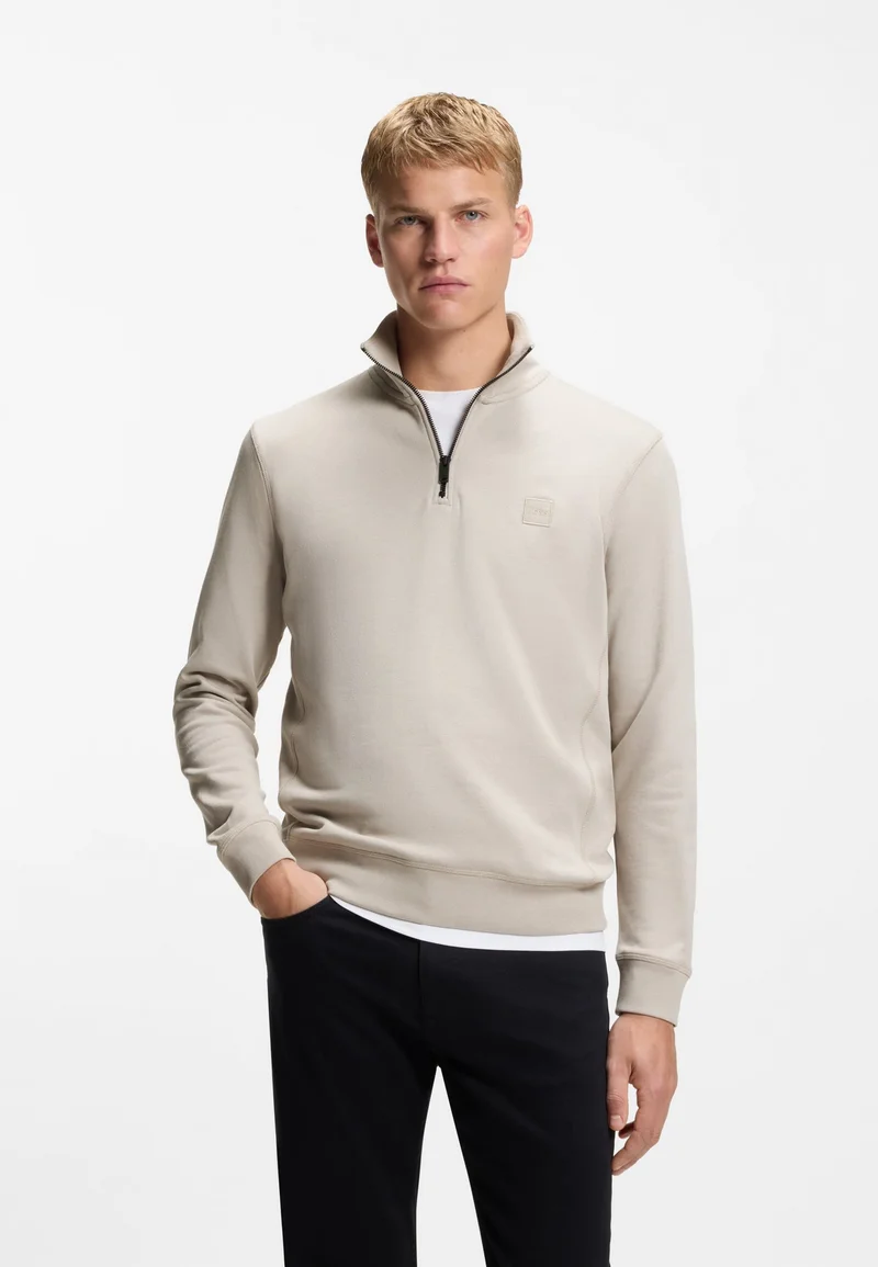 BOSS Quarter-zip cotton-terry sweatshirt with logo patch