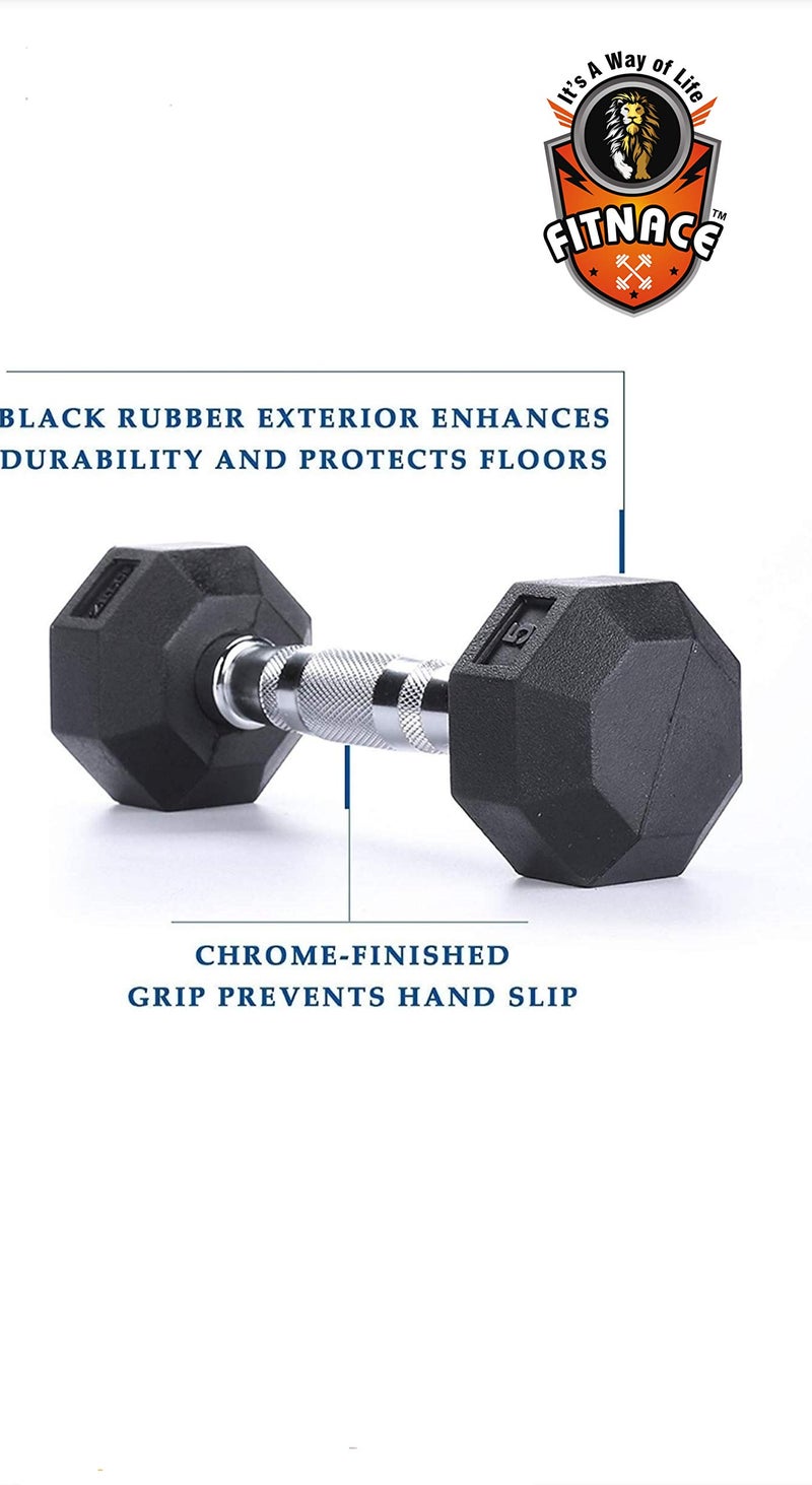 FITNACE Rubber Hex Dumbbell 2Kg, 2.5, 3Kg, 4Kg, 5Kg, 7.5Kg, 10Kg, 12.5Kg, 15Kg Single 1 Pc, Hexa Dumbbell Single Pc (1 Pc, 1), Black - Image 4