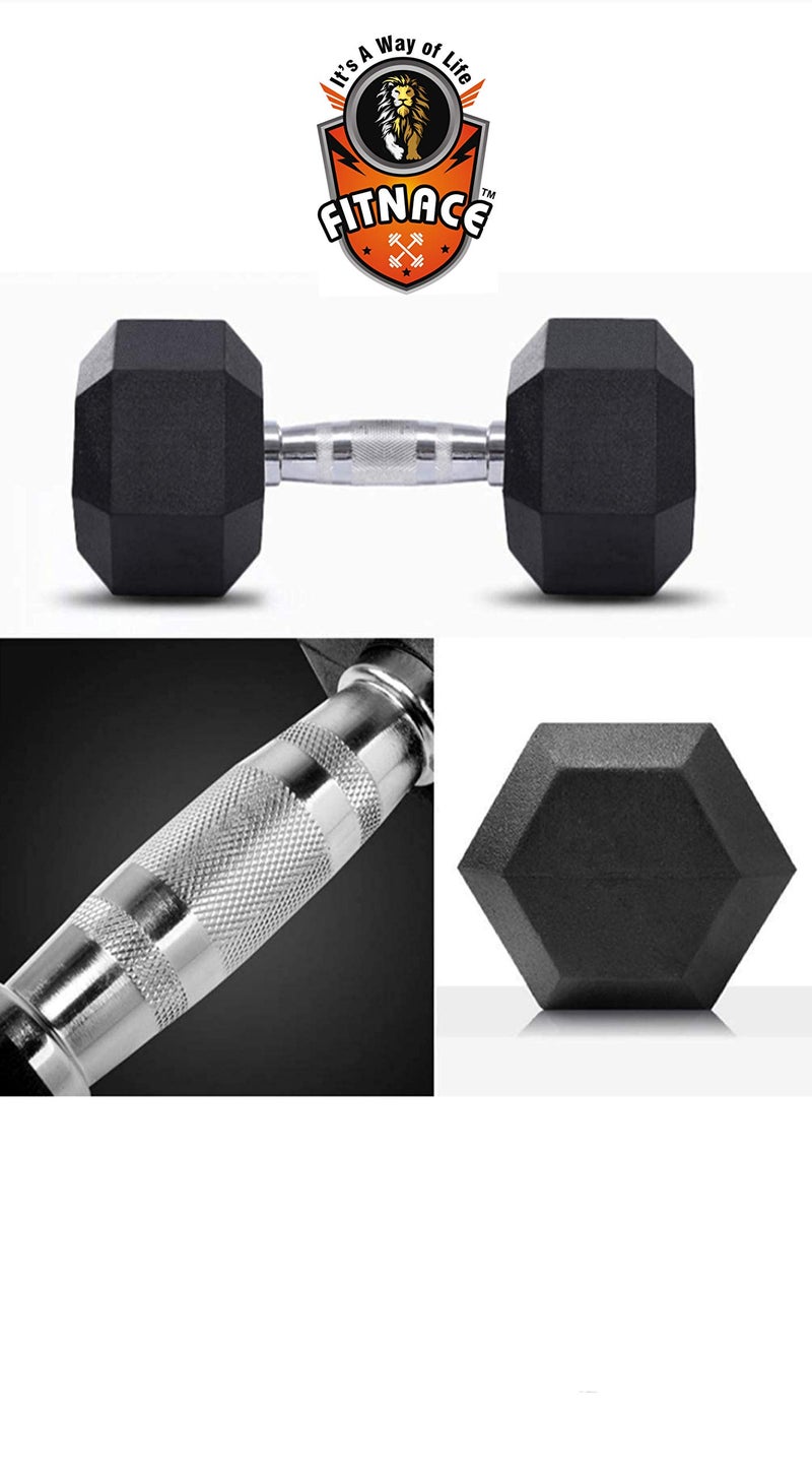 FITNACE Rubber Hex Dumbbell 2Kg, 2.5, 3Kg, 4Kg, 5Kg, 7.5Kg, 10Kg, 12.5Kg, 15Kg Single 1 Pc, Hexa Dumbbell Single Pc (1 Pc, 1), Black - Image 3