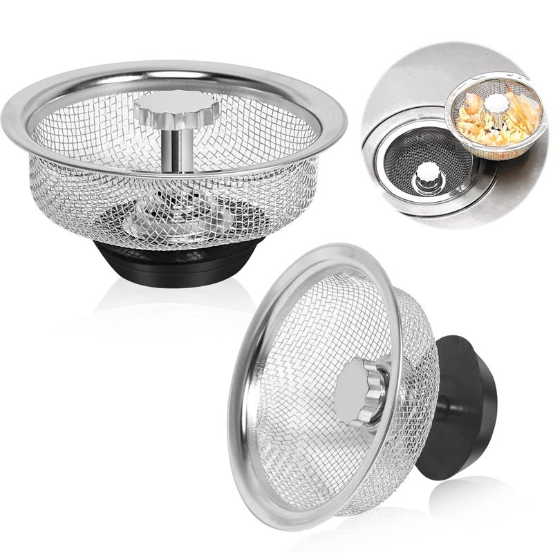 Kitchen Sink Strainer with Handle and Stopper Replacement Kitchen Sink Drain BasketStopperPlug 33 Inch Stainless Steel Kitchen Sink Drain Strainer Mesh Sifter FilterSilver