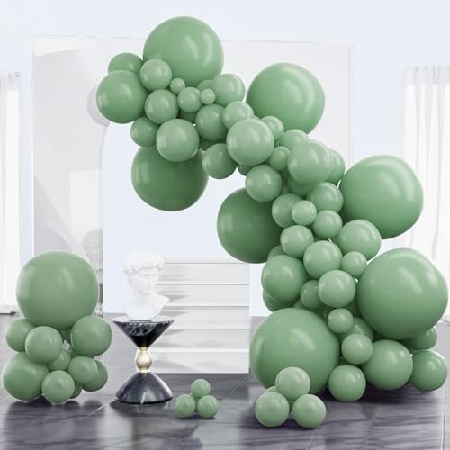 PartyWoo Dusty Green Balloons 100 pcs Different Sizes of 18 12 10 5 Inch Matte Sage Olive Boho Green Eucalyptus Latex Balloon Arch Kit Garland for Wedding Baby Shower Party Decorations GreenF03 - Image 1