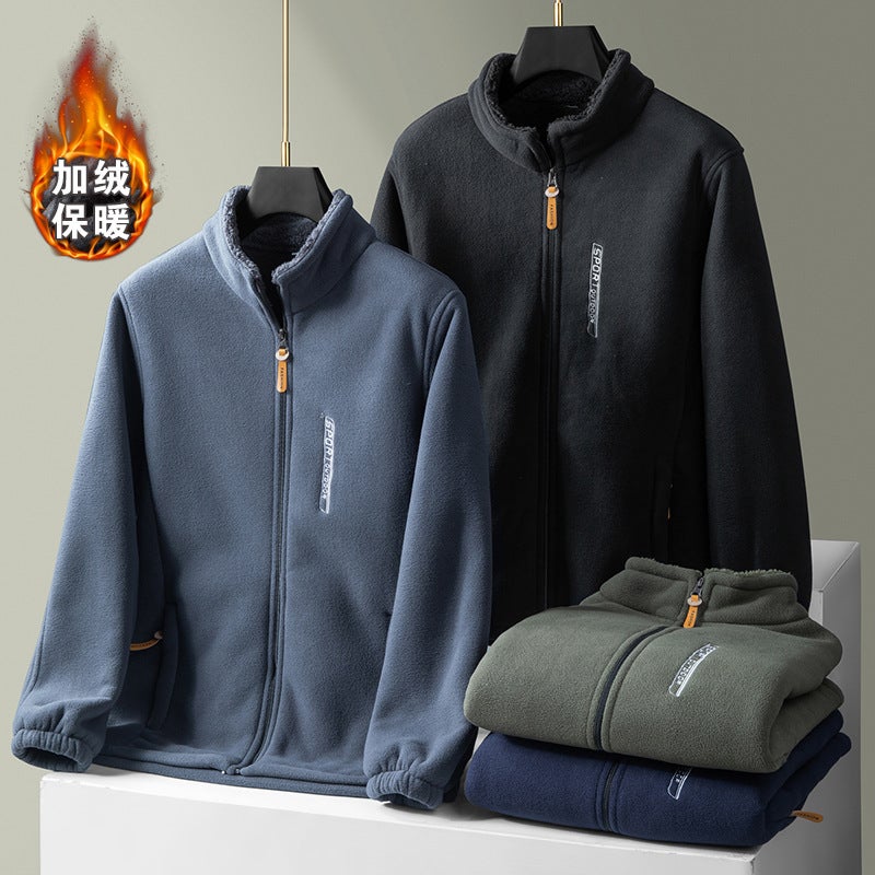 Outdoor Fleece Coat Men'S Polar Fleece Coat Men'S Thickened Double-Sided Fleece Charge Coat Inner Liner Men'S Sweater Cardigan - Image 2