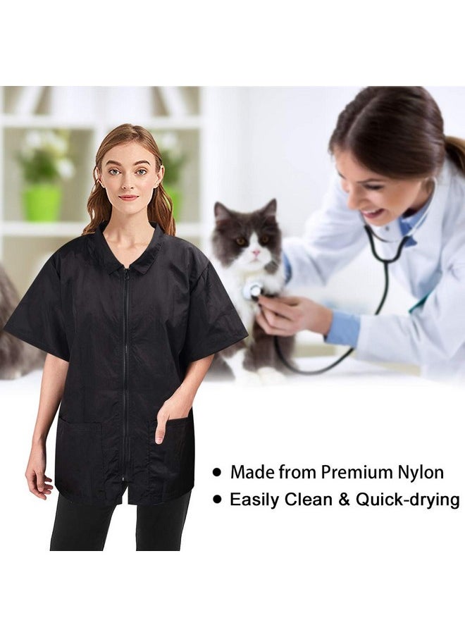 Noverlife Noverlife Pet Grooming Workwear With Full Zipper, XL Size, Anti-Static Beautician Work Clothes, Lightweight Hair Repellent Shirt Style Groomer Smock for Dog Cat Grooming Shop  - Image 2