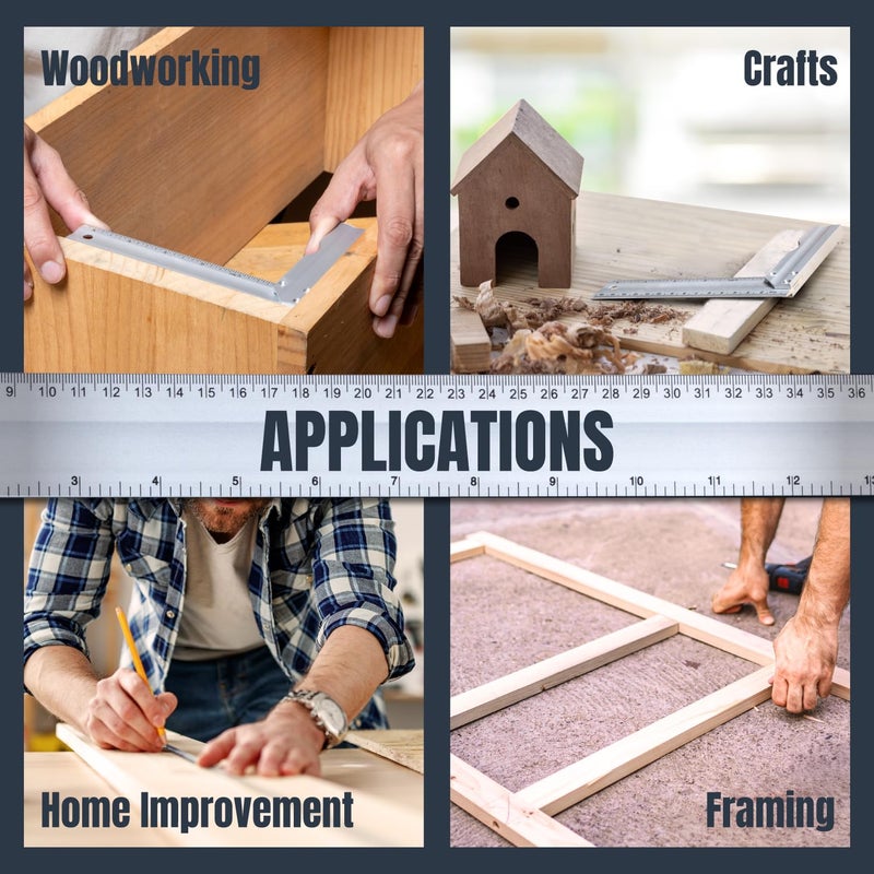 POWERTEC L Square 3pc, Try Square, 90 Degree Measuring Tools w/Bubble Levels, Machinist Square for Router Fence, Table Saw Blade, Woodworking, Carpentry Work, Frame Work (80005) - Image 4