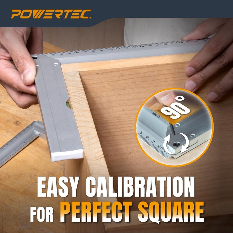 POWERTEC L Square 3pc, Try Square, 90 Degree Measuring Tools w/Bubble Levels, Machinist Square for Router Fence, Table Saw Blade, Woodworking, Carpentry Work, Frame Work (80005) - Image 3