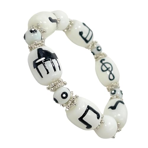 fiona Piano Music Notes Bracelet - Glass Beaded Strand, Hand-Painted Icon - Teacher Appreciation Gift, Women's Accessory - Image 1