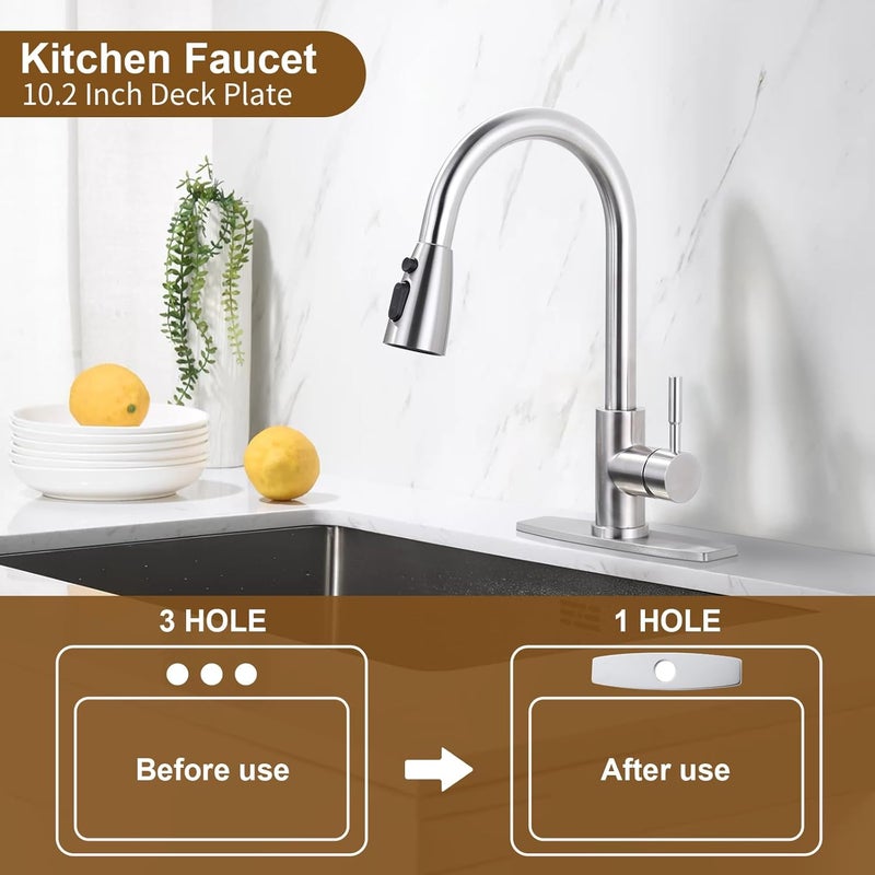 Arcora 10.2 Inch Faucet Plate, Kitchen or Bathroom Faucet Deck Plate for 1 or 3 Hole, Stainless Steel Sink Hole Cover Escutcheon, Brushed Nickel - Image 3