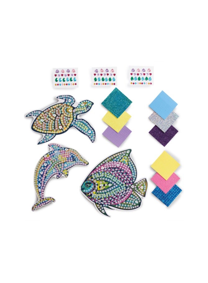 Addo Out To Impress Marvellous Ocean-Themed Mosaic Artworks | Turtle, Dolhpin & a Tropical Fish | Includes over 950 Self-Adhesive Mosaic Pieces and 80 Sparkly Gems | Arts & Craft | DIY Craft Kit | Do it Yourself | Educational & Learning | Creative Gift for Kids and Adults - Image 2