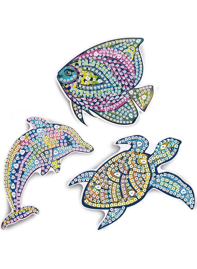Addo Out To Impress Marvellous Ocean-Themed Mosaic Artworks | Turtle, Dolhpin & a Tropical Fish | Includes over 950 Self-Adhesive Mosaic Pieces and 80 Sparkly Gems | Arts & Craft | DIY Craft Kit | Do it Yourself | Educational & Learning | Creative Gift for Kids and Adults - Image 5