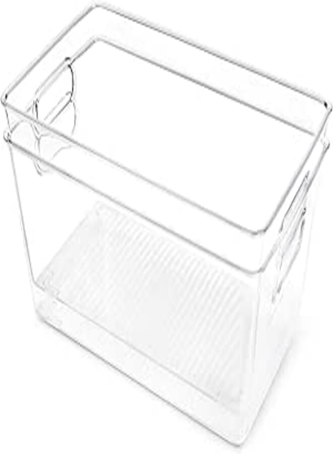 Rabbonix Clear Acrylic Pantry Organizer Bin With Handle For Food Storage, Refrigerator, Fridge, Cabinet, Kitchen, Countertops Etc | Large | Pack of 02