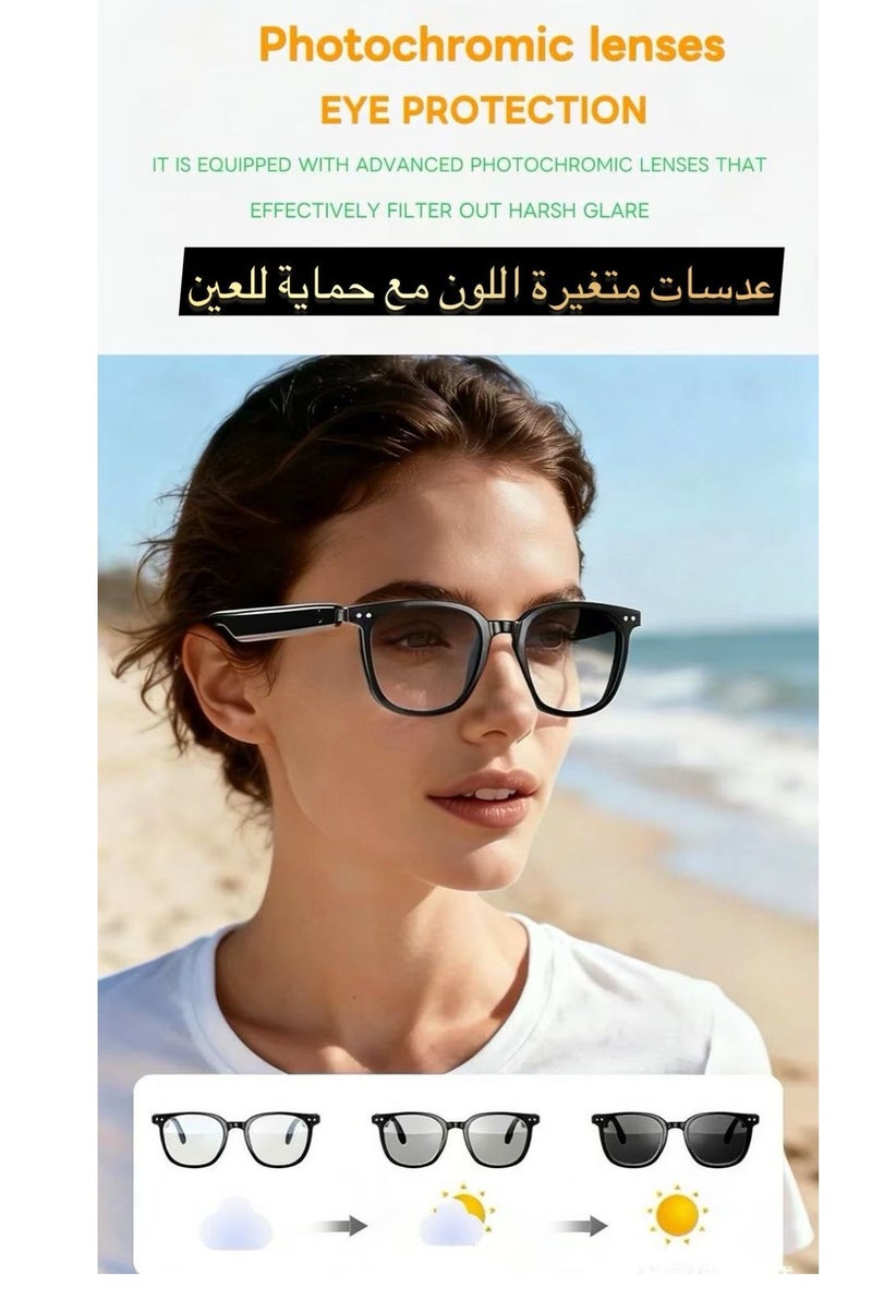 نظارات بلوتوث ذكية، عدسات متغيرة اللون، مستقطبة ومضادة للضوء الأزرق، تحكم باللمس، حماية من الأشعة فوق البنفسجية UV400، مساعد صوتي، كاميرا عن بعد، نظارات للرجال والنساء، مكالمات مجانية للاجتماعات والقيادة والسفر. (أزرق) - Image 4