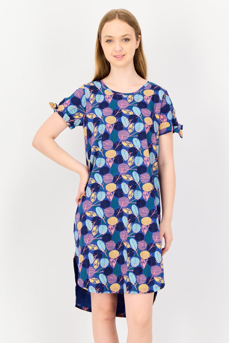 zivame فستان نوم قصير الأكمام بطبعة شاملة للنساء، متعدد الألوان - Image 4