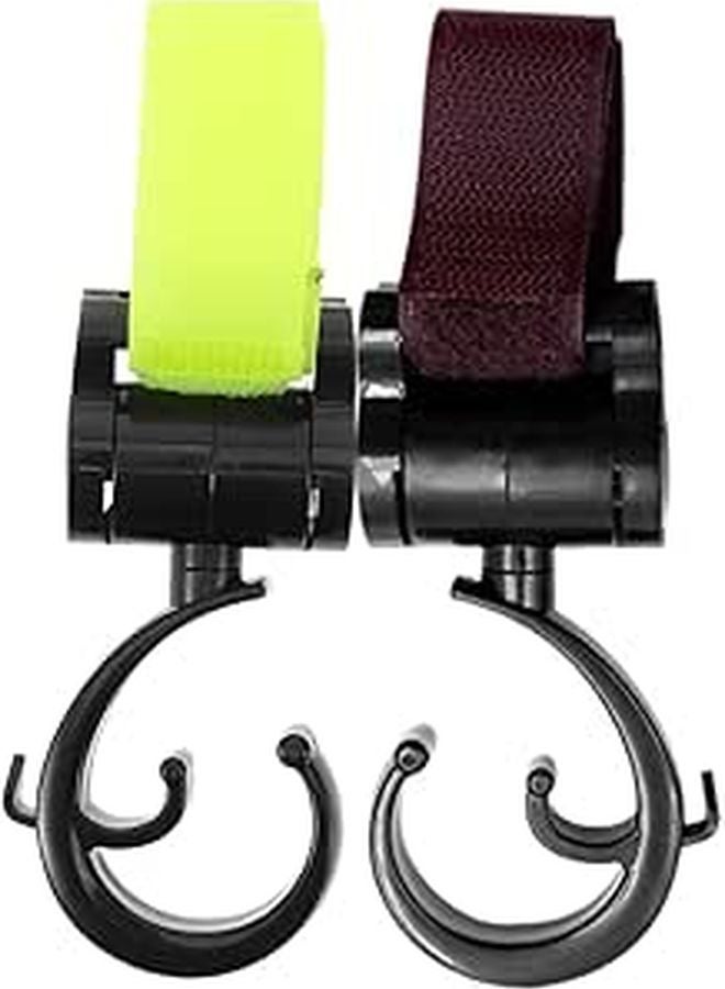 2 Pack Stroller Hooks for Bags Diaper Storage Shopping Motorcycle Scooter Black - Image 1