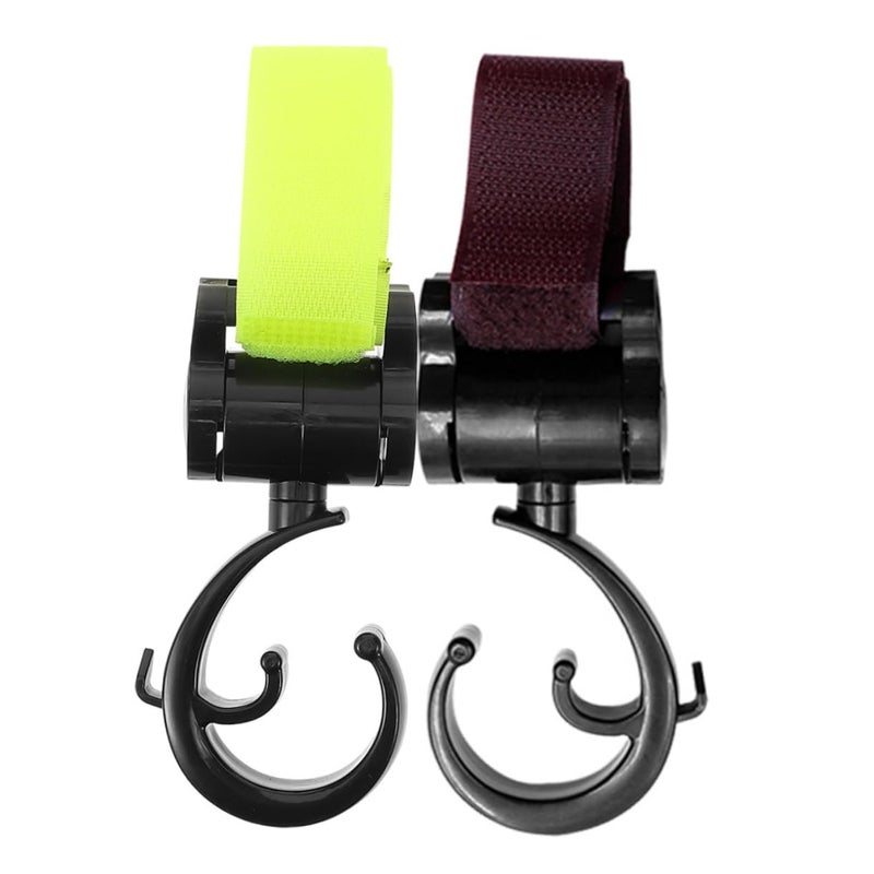 2 Pack Stroller Hooks for Bags Diaper Storage Shopping Motorcycle Scooter Black - Image 2