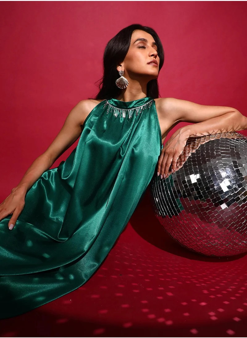 PINACOLADA Women's Emerald Green Halter Midi Dress
